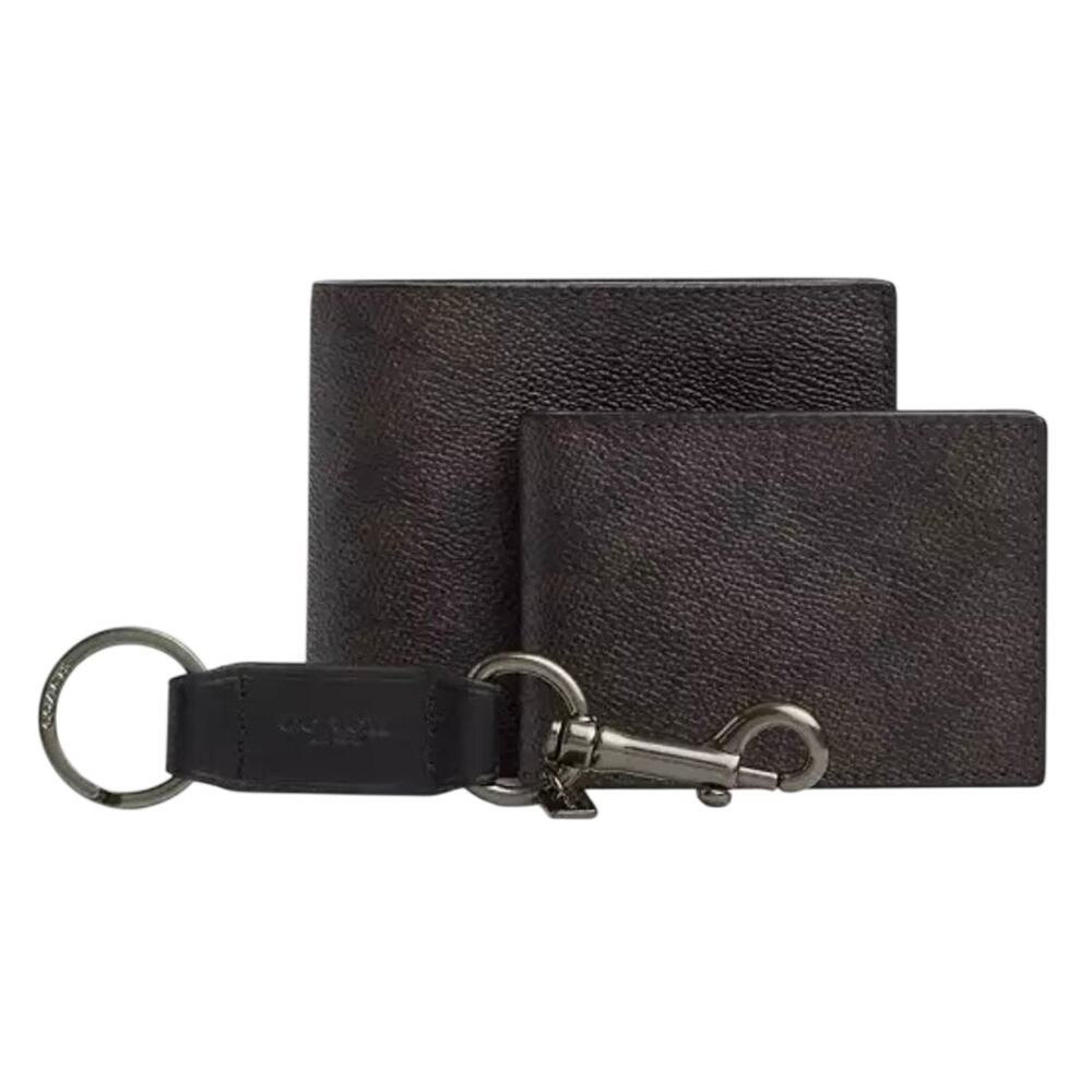 Coach Boxed 3-In-1 Wallet Gift Set In Signature Canvas Gunmetal/Walnut